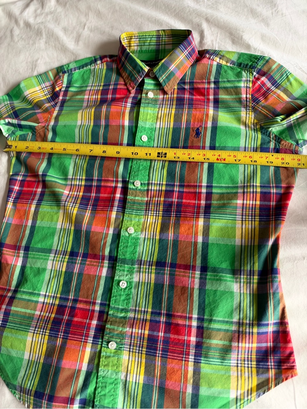 Ralph Lauren Sport Womens Plaid Button Down Shirt Size 14 Green Madras Cotton - Picture 4 of 8